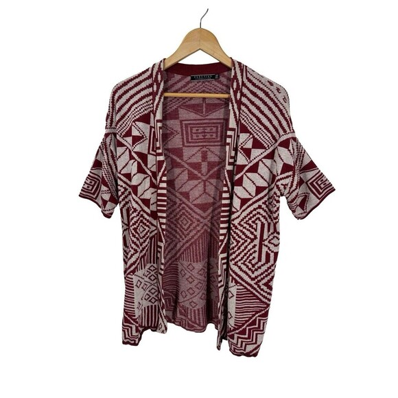 Peruvian Connection Red Aztec Open Cardigan Sweater Pima Cotton Peru Size M - Picture 2 of 6